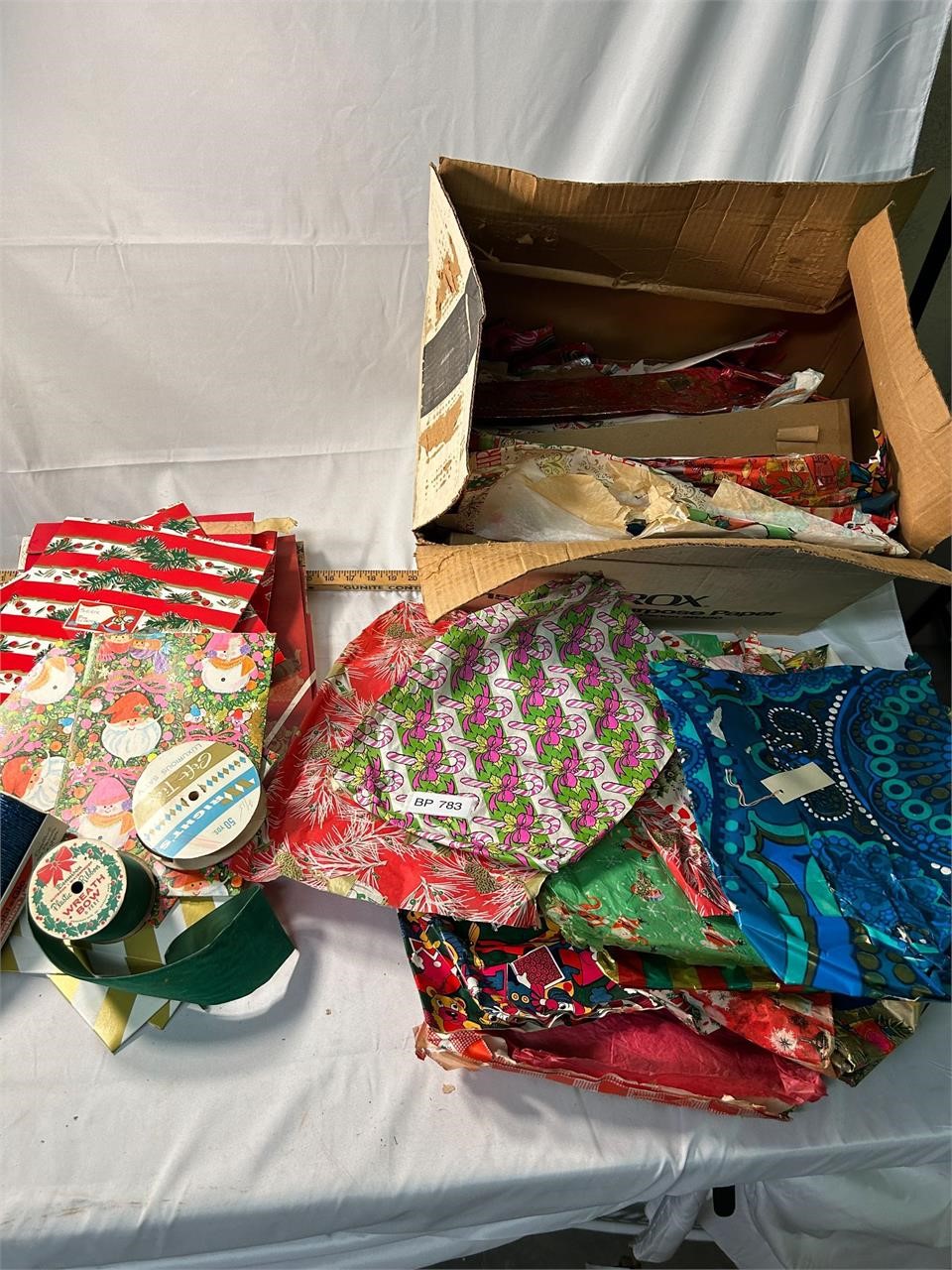 Lot of VTG Wrapping Paper Pieces and Ribbon