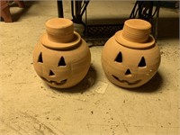 Pair of clay Jacko lanterns