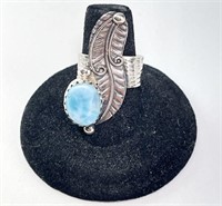 Unique Sterling Larimar Bypass Ring 7 Grams Size 8