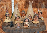 Native American Kids Ceramic Statue