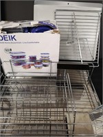 Storage containers, dish rack, baking sheet
