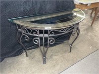 Demi lume wrought iron glasstop entry table