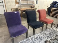 3 Velvet upholstered dining chairs (3 tms money)