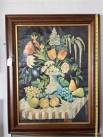 Framed 19th Century "Flowers and Fruit" Still Life