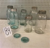 Assorted crown jars, one lid, Hamilton glass