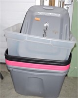 Lot of 7 plastic totes with lids, various sizes