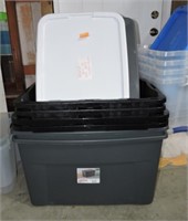 Lot of 6 plastic totes with lids, various sizes