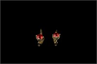 10k Gold Earrings Red Stone 1.3g