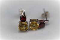 .925 Earrings Yellow & Red Stone 2.0g
