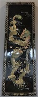 Oriental black lacquer framed panel. Dragon