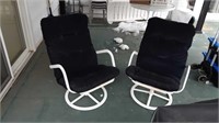Pair of art deco metal and fabric swivel armchairS