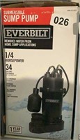 Everbilt Sump Pump 1/4 HP $100 Retail