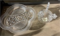 Pressed Glass Divided Dish and Glass stand