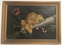 Leopard Drinking Water - Signed Painting