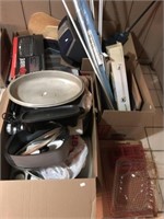 Kitchen items, curtain rods, keyboard, Stereo