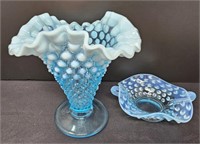 White and Blue Ruffle Hobnail Vase and Trinket