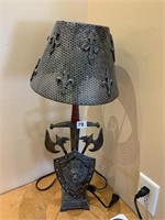 SWORD AND SHIELD LAMP WITH METAL SHADE, 25"
