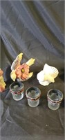 Glass birds, candle holders and figurines