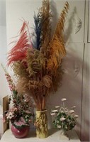 Flower, candle, tall feather/grass decor,