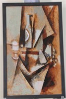 DAVID ADICKES CUBIST STILL LIFE ACRYLIC ON PANEL