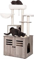 Heybly Cat Tree, Wood Litter Box Enclosure with
