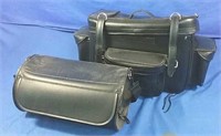 Black leather motorcycle saddle bags