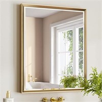 QueenFun Gold Bathroom Mirror, 30x36 Beveled