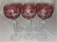 6 Red Crystal Grape Design Hock Wine Glass