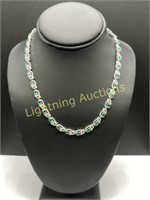 14K WHITE GOLD EMERALD AND DIAMOND LINK NECKLACE