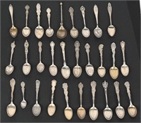 STERLING SILVER SOUVENIR SPOONS, 556 GRAMS