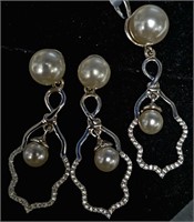 $600 Silver Pearl Cz(10.85ct) Earring Pendant Set
