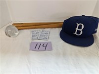 Brooklyn Dodgers Cap, Glass Baseball and Bats