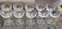 10 Mid Century Etched Wine/Champagne Glasses