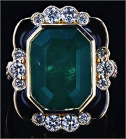 18K YELLOW GOLD 7.57CT EMERALD & 1.05CTW DIA RING