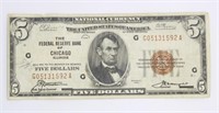 1929 FEDERAL RESERVE BANK OF CHICAGO $5 NATIONAL