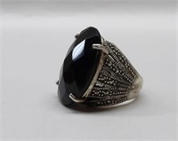 Faceted Black Onyx Sterling Silver Ring