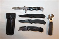 4 Pocket Knives & 1 Wrench Multi Tool
