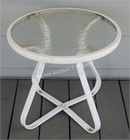 (O) White Glass Top Patio Side Table