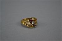 14k Gold Diamond & Garnet Ladies Ring