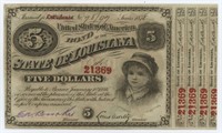 State of Louisiana 5 Dollar Bond with 4 Interest