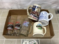 Beer advertising glasses and stein lot Budweiser