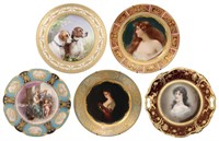 5 Painted Porcelain Portrait Plates