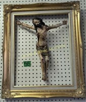 Antique Carved And Painted Jesus Mounted Inside