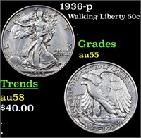 1936-p Walking Liberty 50c Grades Choice AU