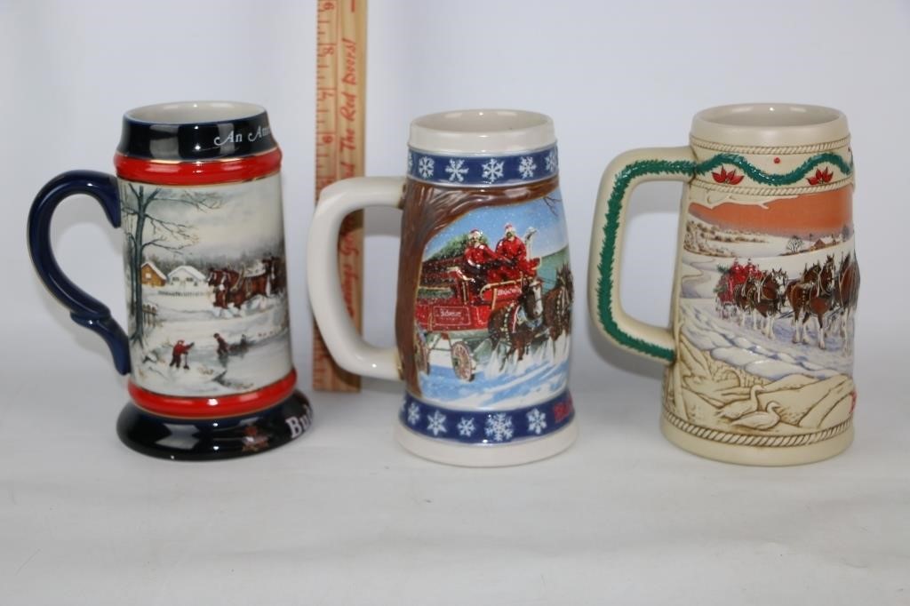 3 Budweiser Beer Mugs Steins