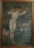 Art Nouveau painted tapestry " Nude on the water"