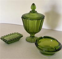 (3) pieces Olive green art glass