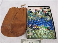 Nice Lot of Vintage Marbles w/ Large Pouch