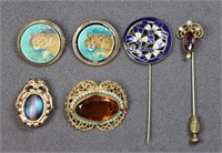 6pc. Antique Gold-Filled Pins & Watch Fob