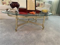 Oval Brass & Beveled Glass Top Coffee Table